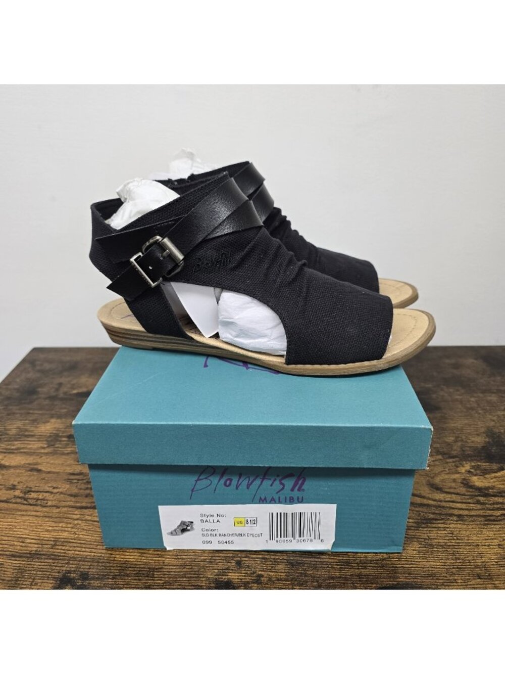 NEW Blowfish Malibu Balla Sandals Womens 8.5 Slingback Buckle Side Zip Black